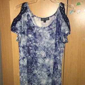 Blue tie dye cold shoulder blouse